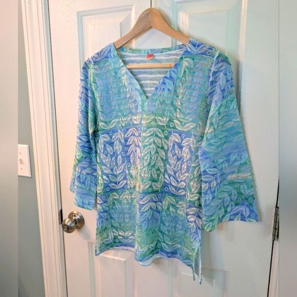 Before & Again Banded Bell Sleeve Top Blue Green Small - Picture 7 of 10